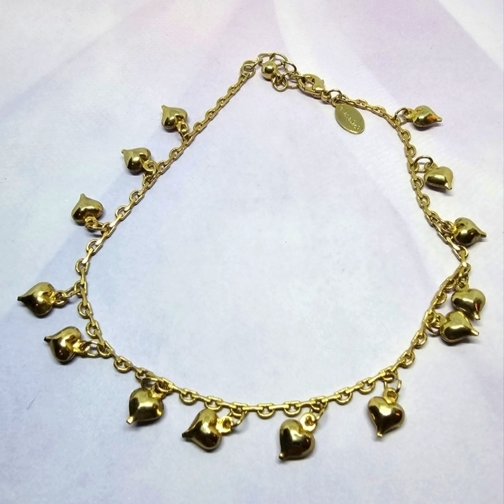 👍5 For $20 Vintage Panama Jack Dangling Puffy Hearts & Charm  Gold Tone